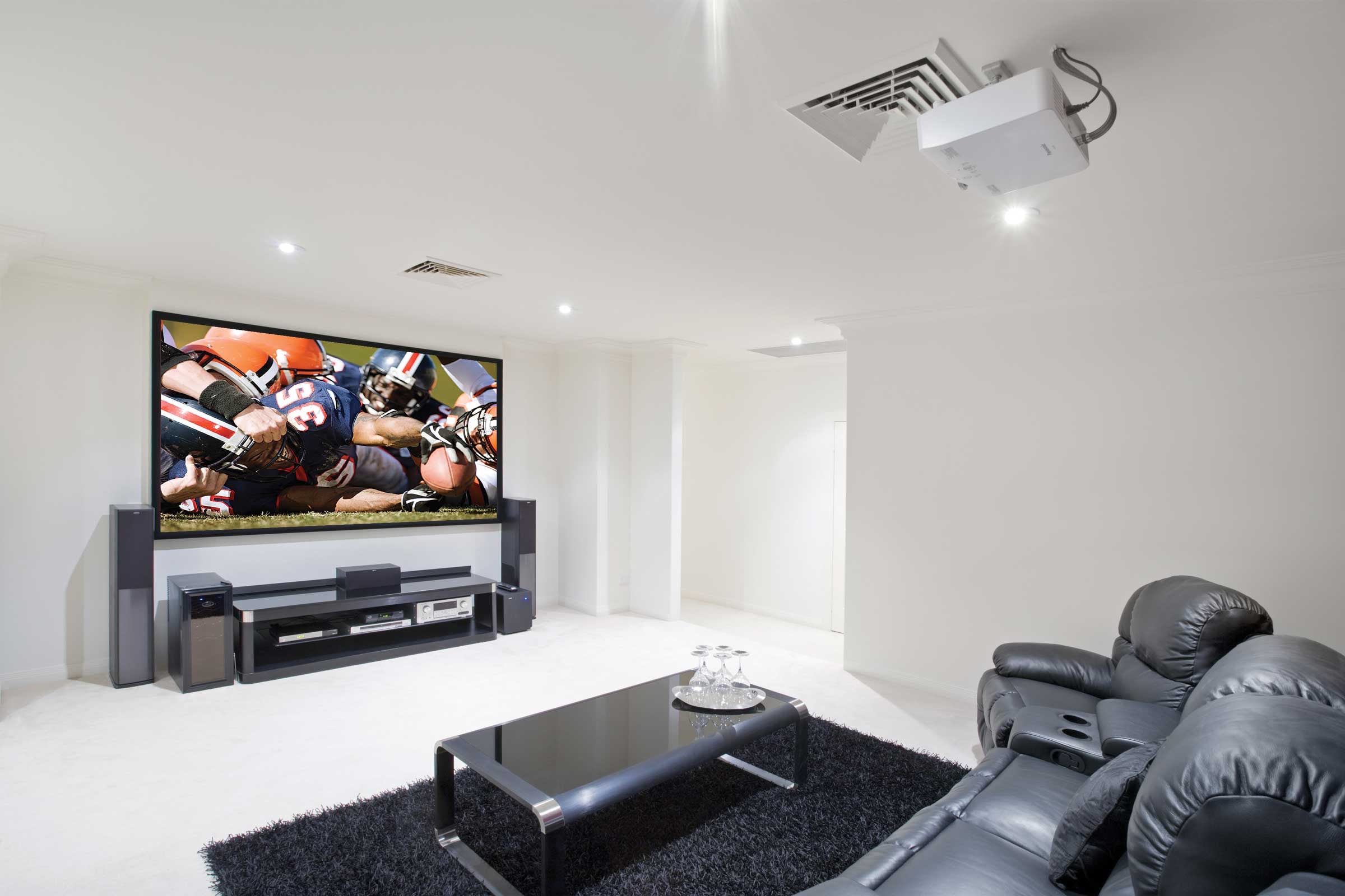 Living space with a ceiling mounted projector