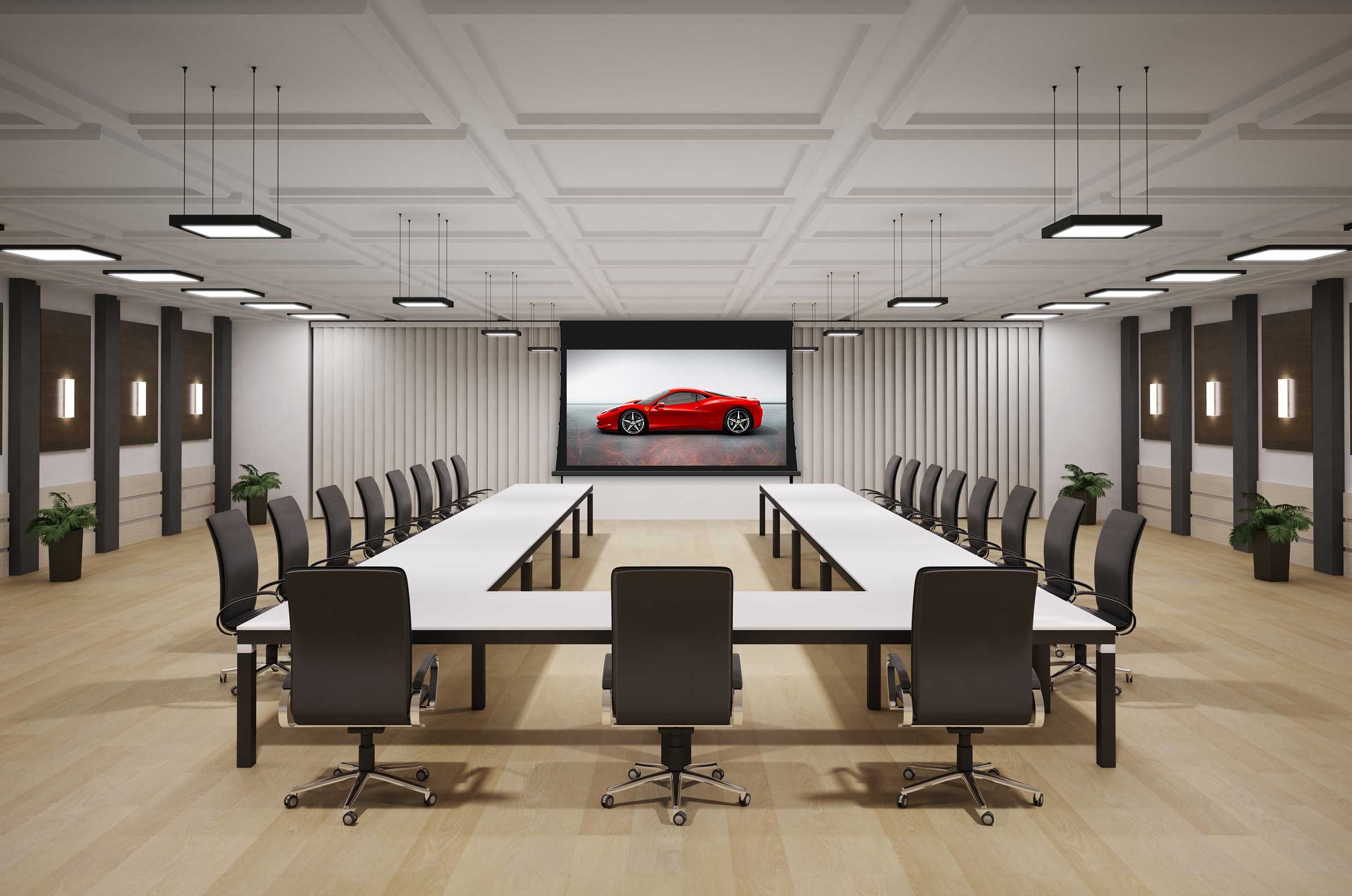Conference room with an integrated video display